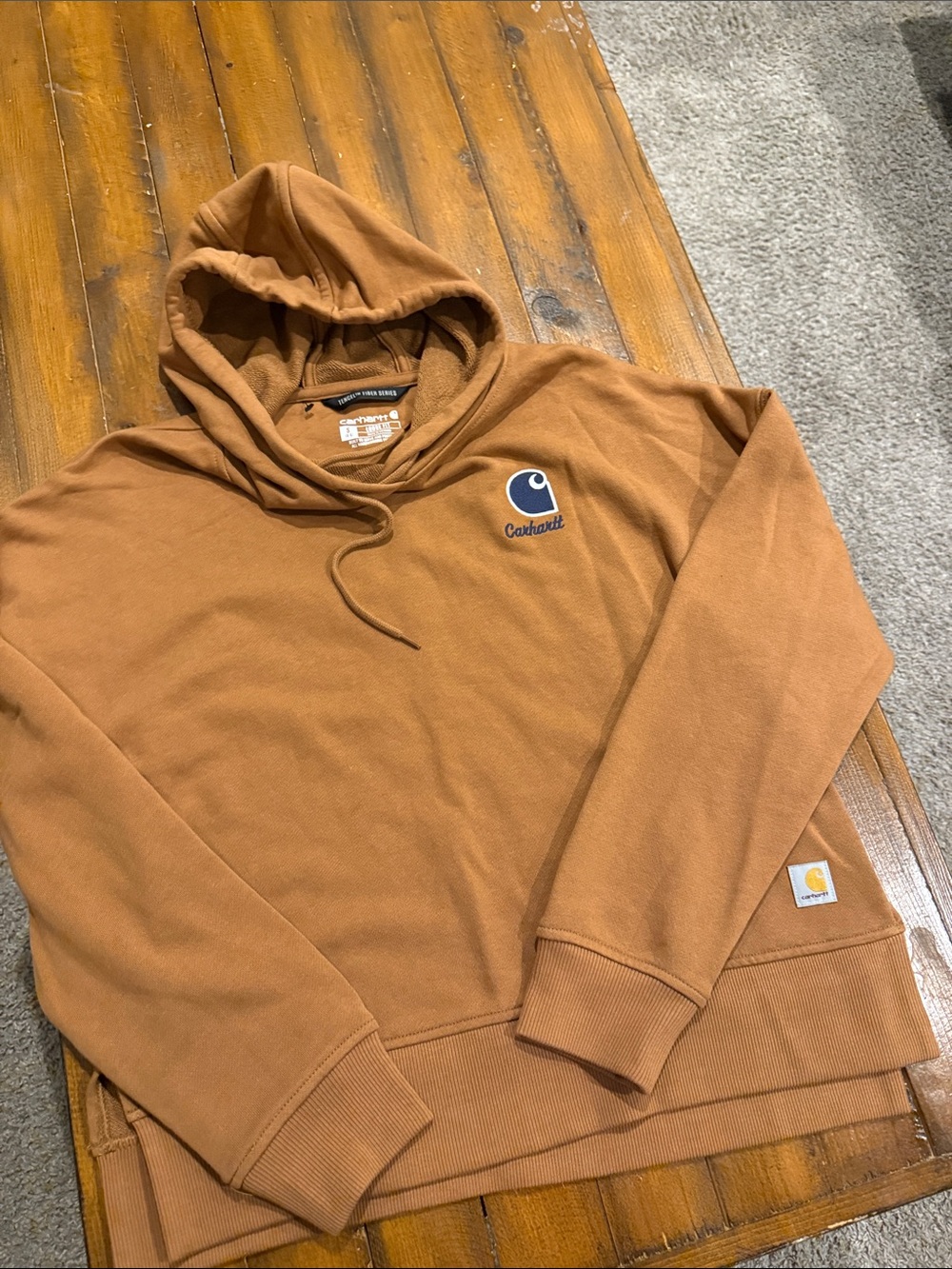 Carhartt Brown Logo Hooded Pullover Sweatshirt - Picture 3 of 3